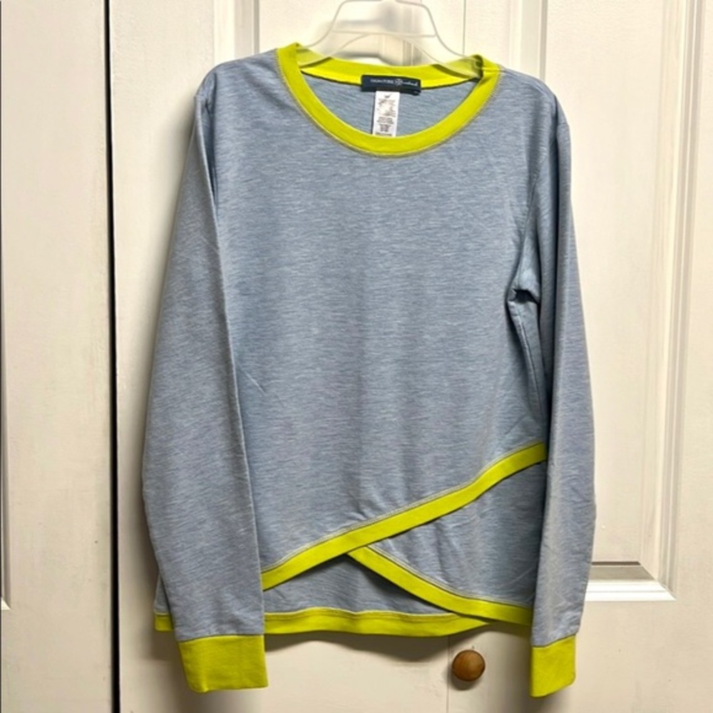 Signature Weekend Blue Green Trim Long Sleeve Sweat Shirt Size S